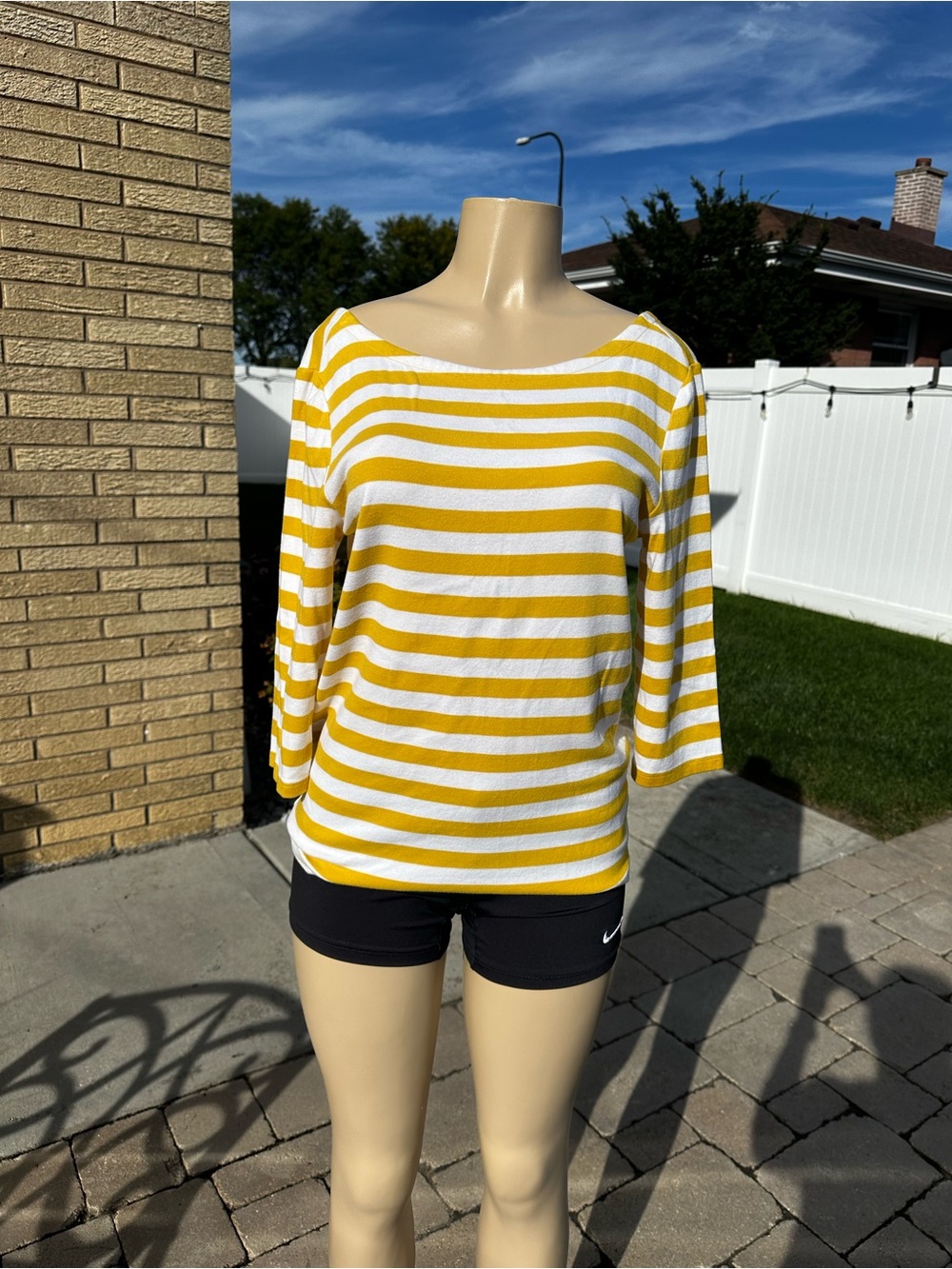 GAP Striped Yellow and White Women’s Boatneck Top XL
